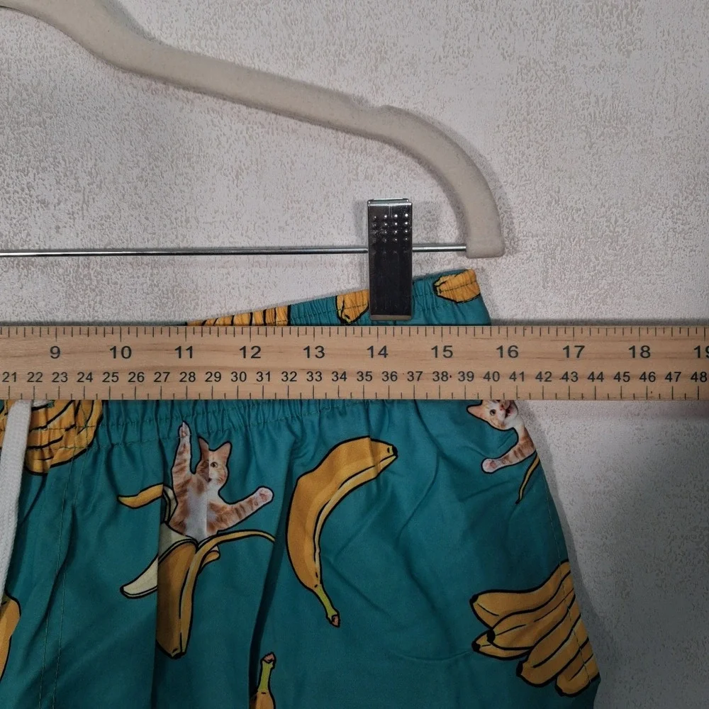 ZenGents‎ Swim Trunks Mens Large Green Banana Cat Print Mesh Liner Shorts